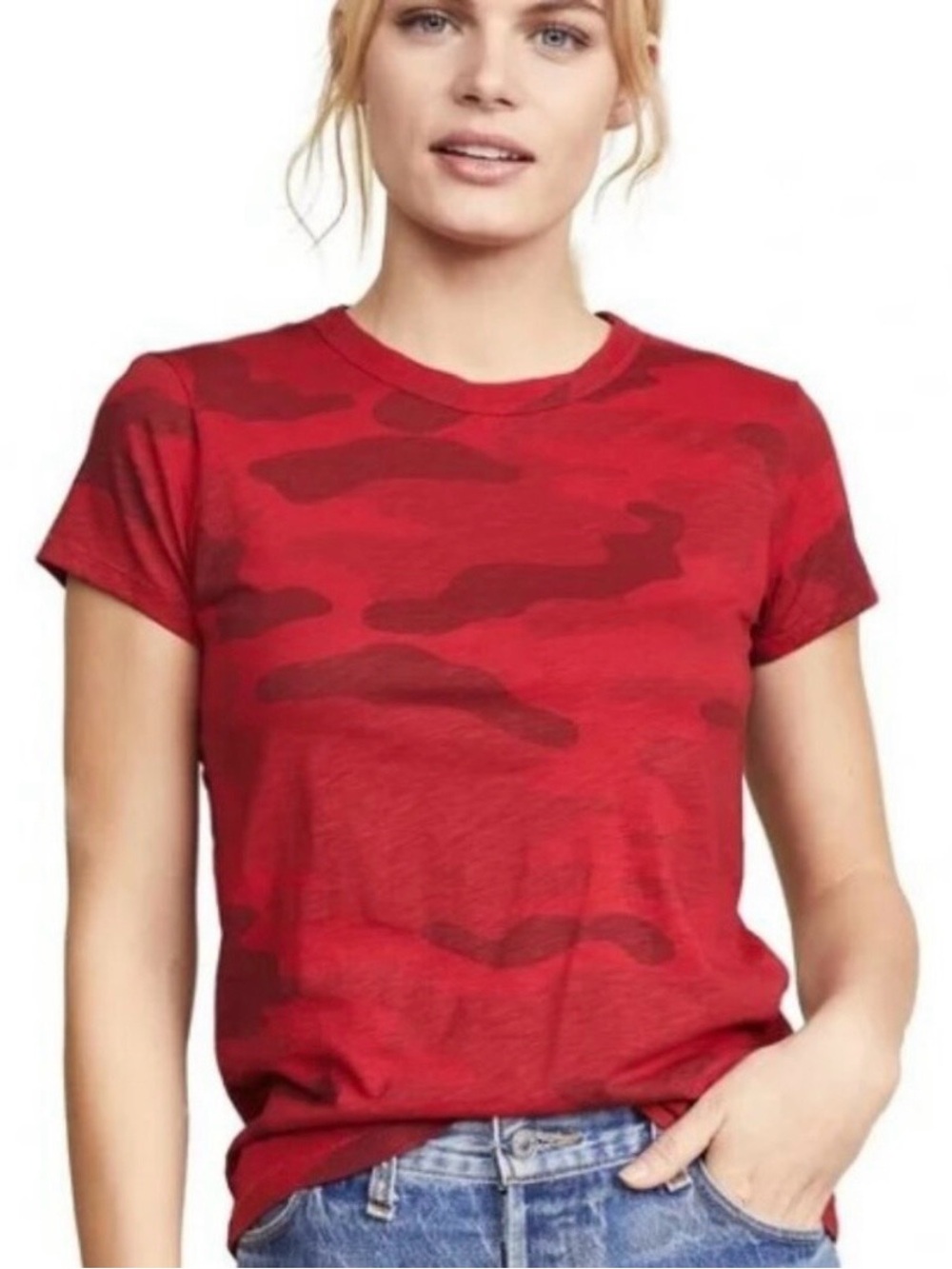 Rag & Bone Red Camo 100% Cotton Crewneck T-Shirt
